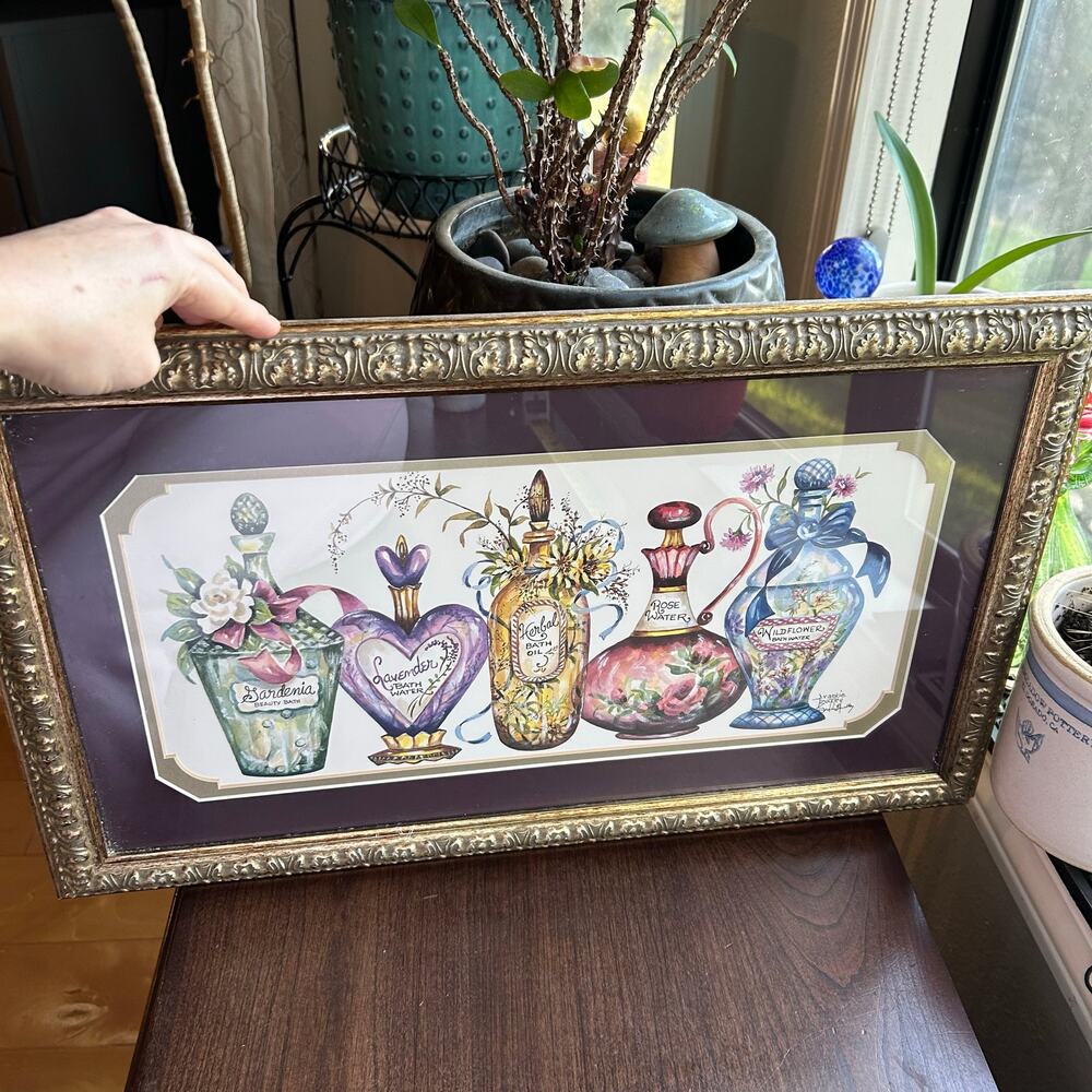 Perfume Herbal Bath Bottles Watercolor by Frankie Buckley signed